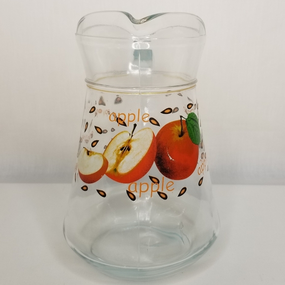 Vintage 70s Apples‎ Print Glass Pitcher Beverage Juice Decanter 48oz - Picture 4 of 13